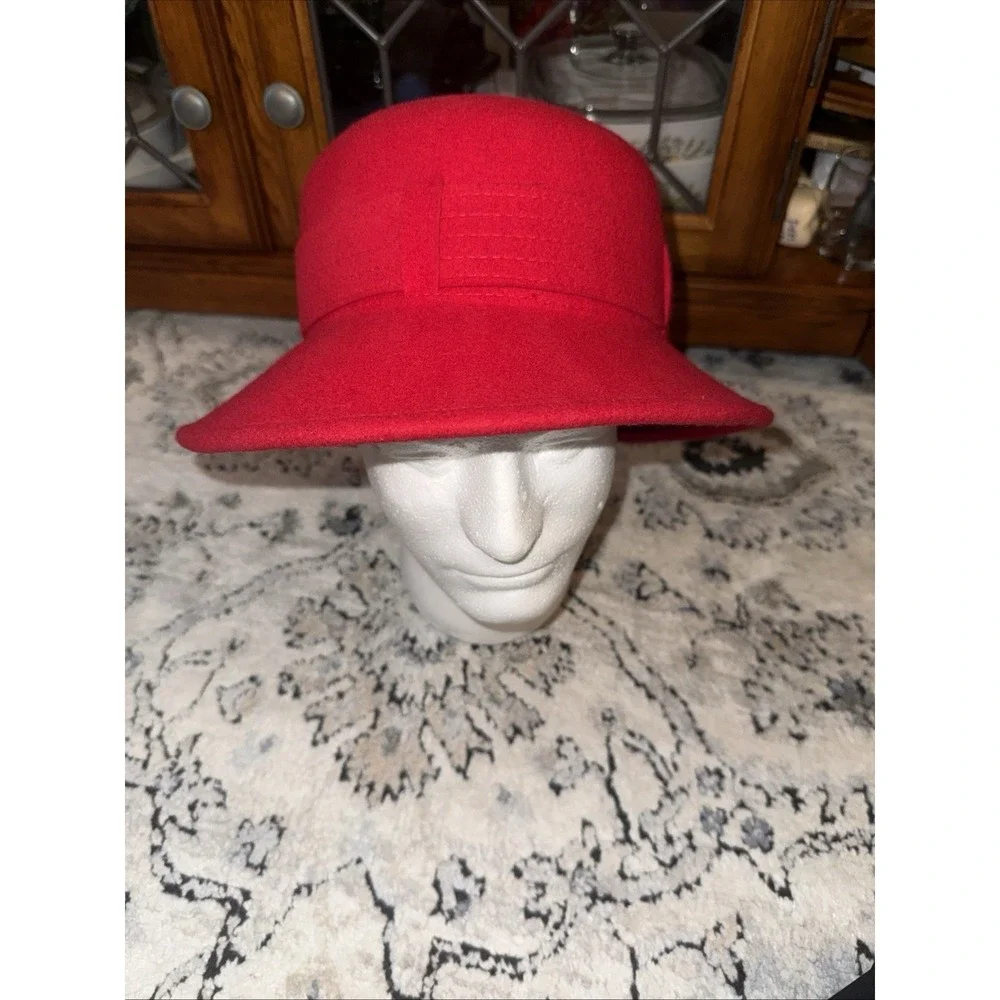 Nine West Red Wool Cloche Bucket Hat